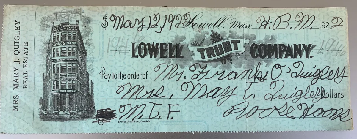 Old engraved check from 1922